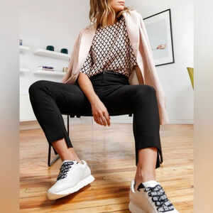 ILTM Belted  Split Hem Slim Pant in Black